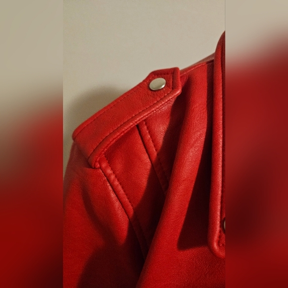 ZARA TRAFALUC Red Moto faux leather jacket. Size XL - Picture 16 of 16